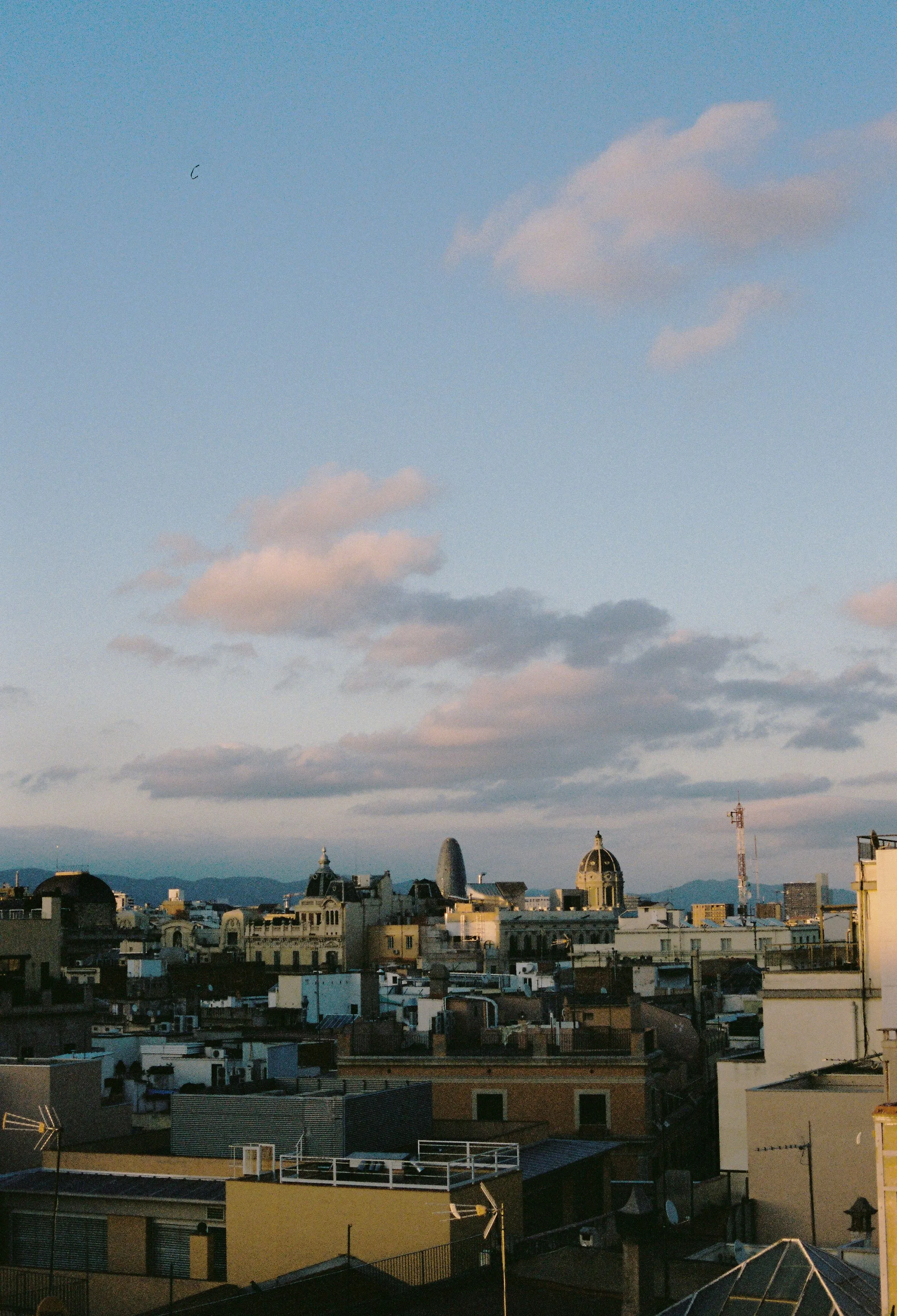 Barcelona skyline at dusk, near Torre Agbar